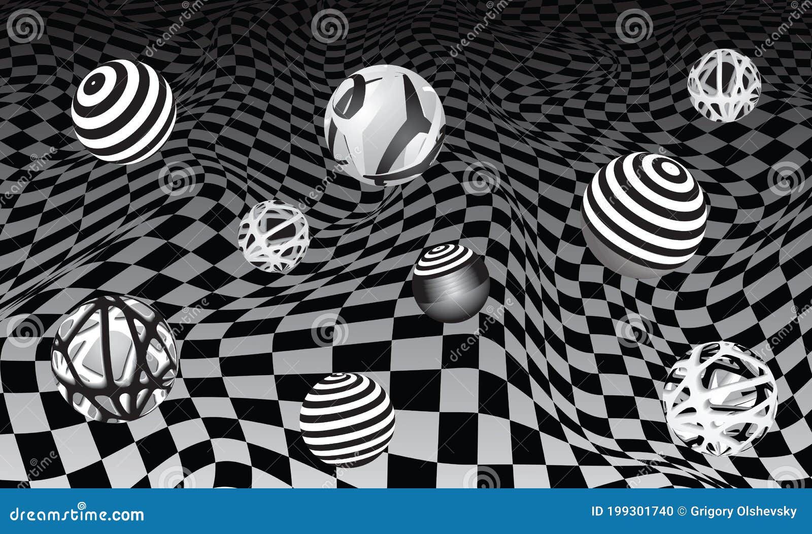 Set of Decorative Spheres on a Black and White Background Stock Vector