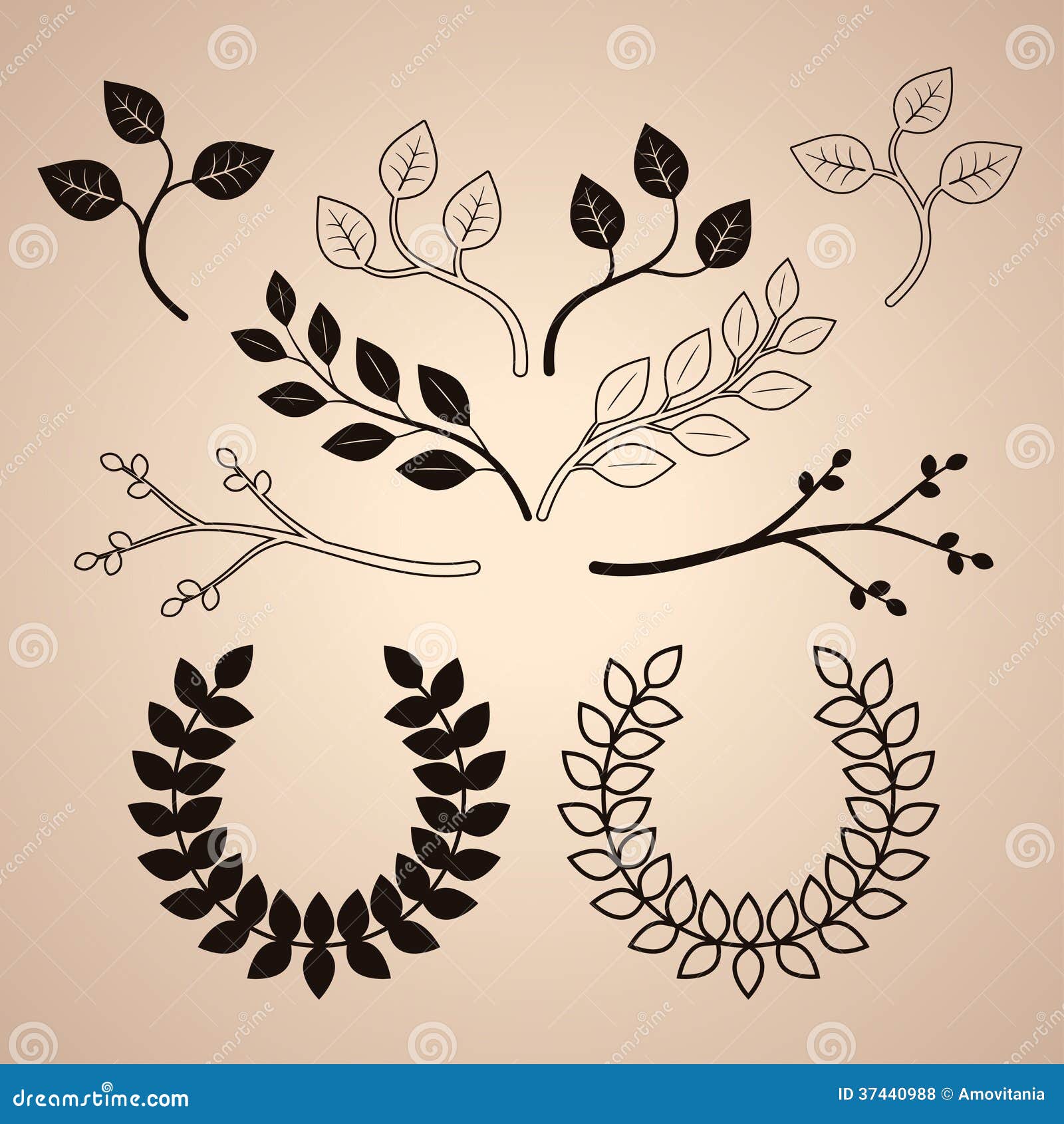 Set of Decorative Vintage Branches and Wreathes Stock Vector