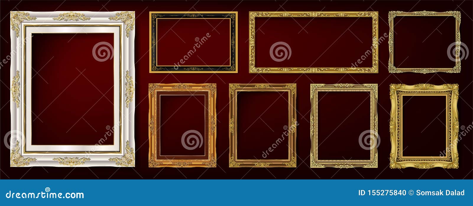 set of decorative vintage frames and borders set,gold photo frame with corner