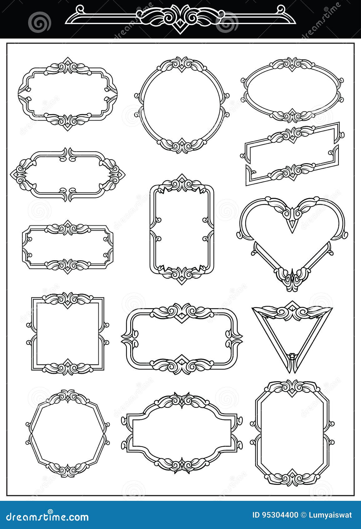 Set Of Decorative Vintage Frames Stock Vector Illustration Of Heart