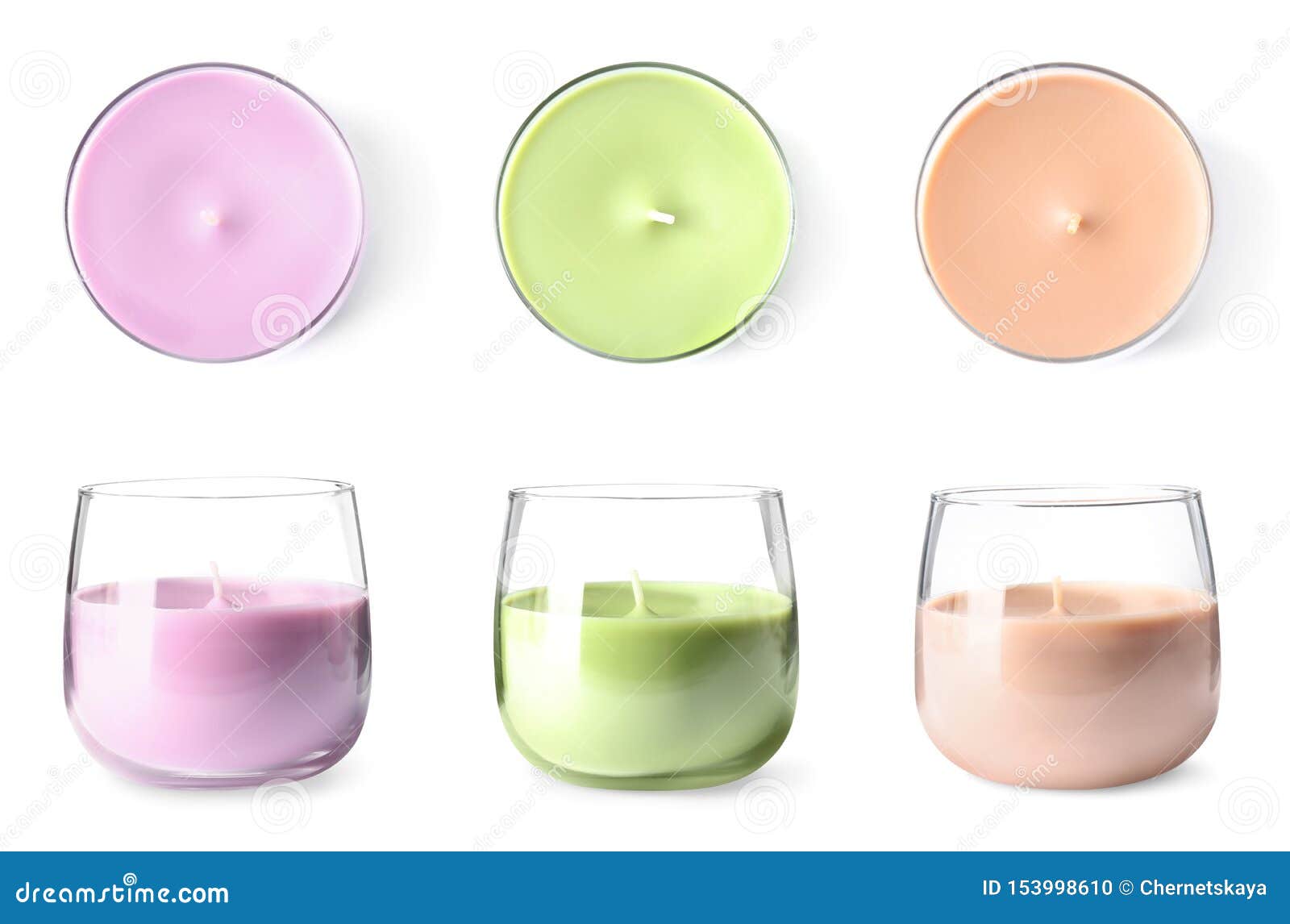 Set with Decorative Wax Candles in Glass Holders on White Stock Photo Image of green, luxury