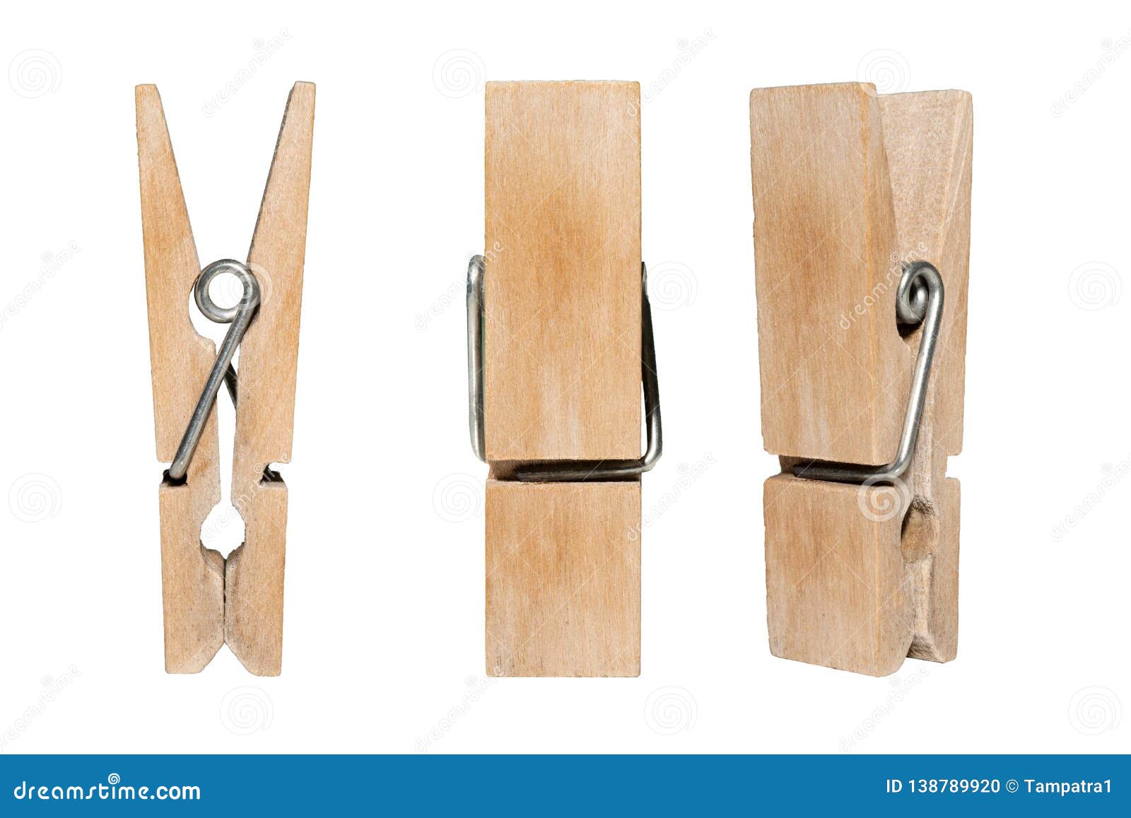 Set of Decorative Wood Clothespins Isolated on White Background Stock