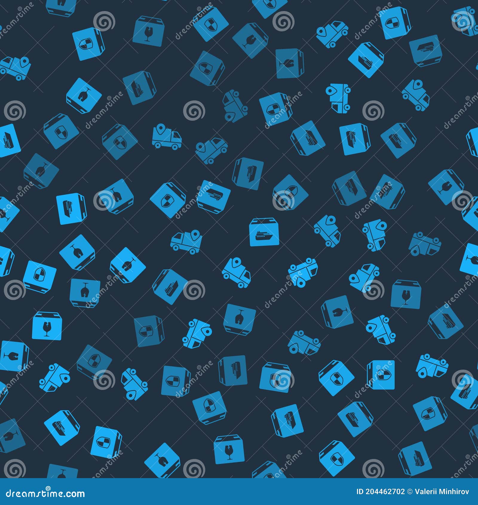 Set Delivery Box Security Shield, Tracking, Cargo Ship with Boxes and