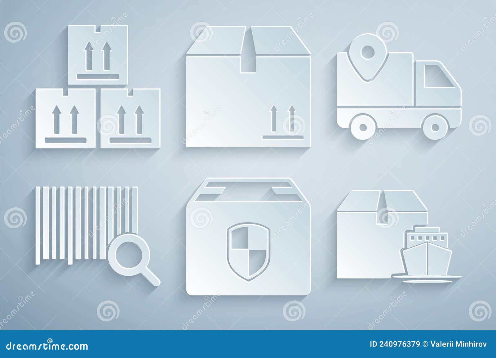 Set Delivery Box Security Shield, Tracking, Search Barcode, Cargo Ship