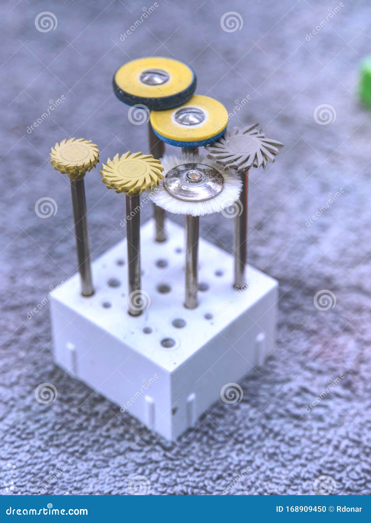Set of Dental Tools. Grinding Wheels and Cones, Abrasive Drills Stock