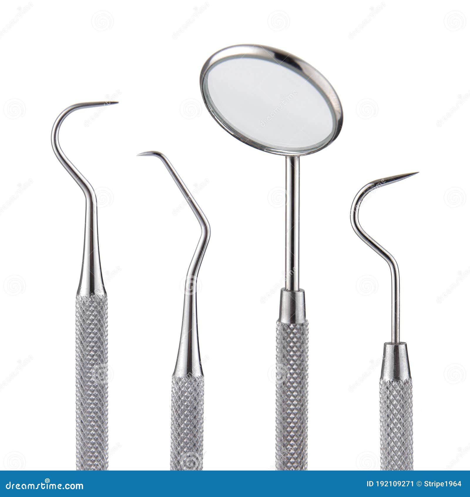 Dental Tools. Mirror Scaler and Sickle Probe Dental Explorer on White