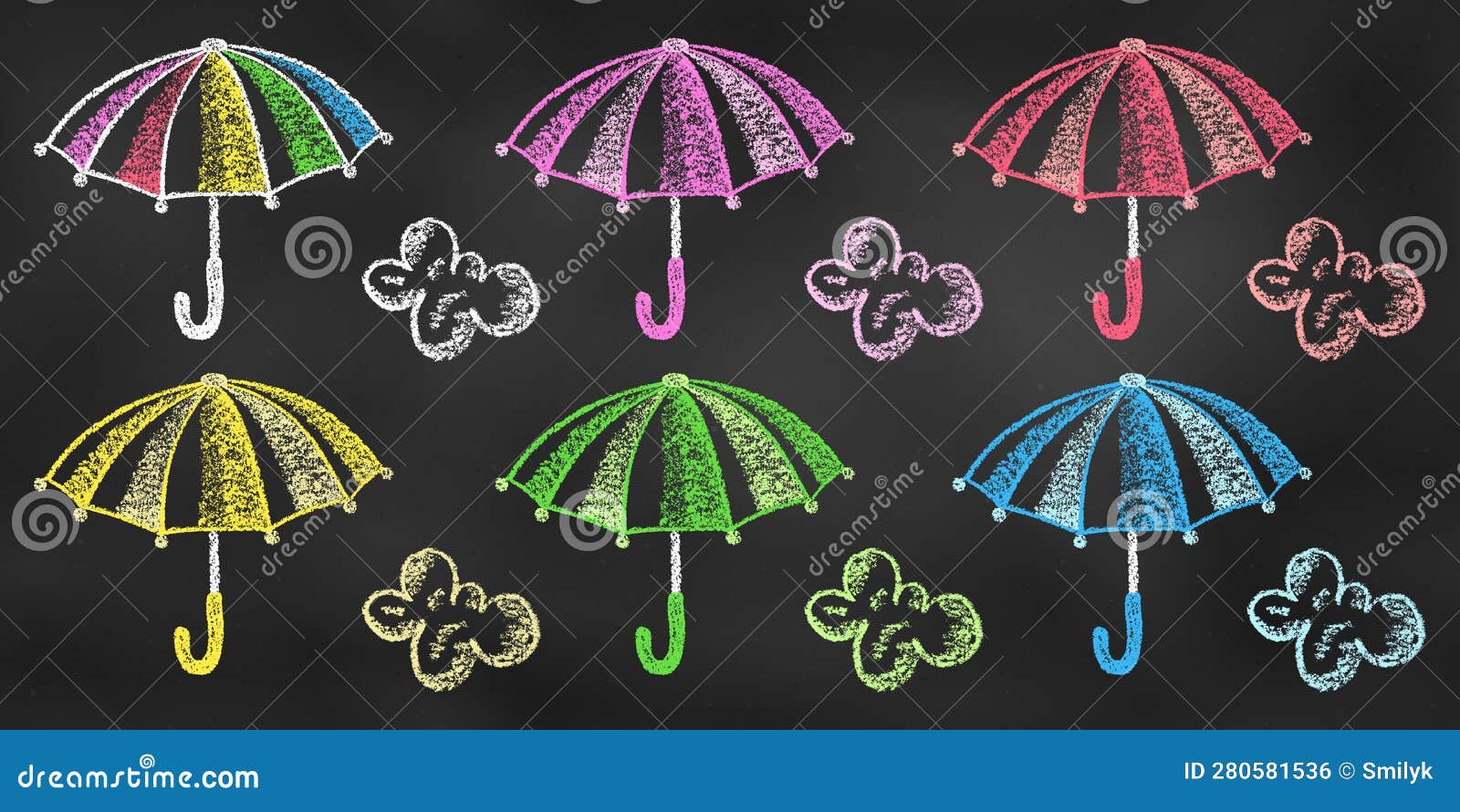 Set of Design Elements Bright Umbrellas of Different Colors Isolated on
