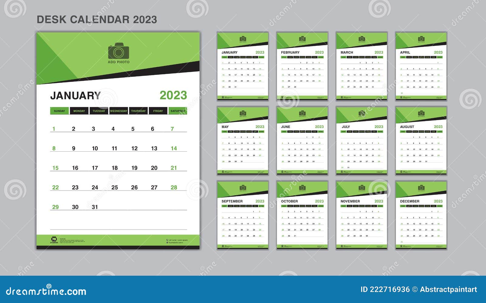 Bộ lịch bàn 2024 mẫu màu xanh lá cây: \