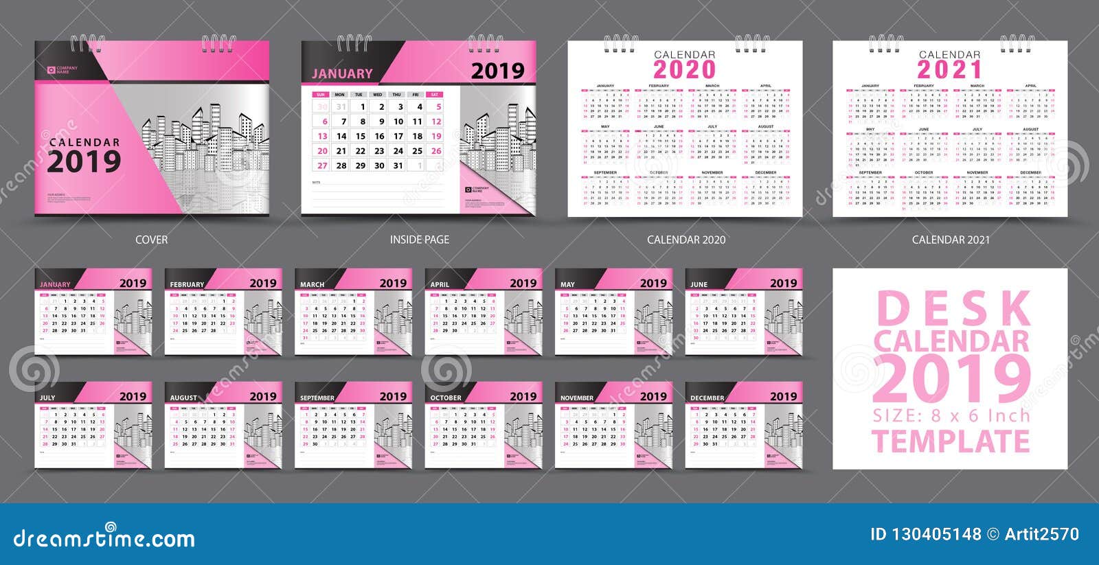 Set Desk Calendar 2019 Template Set Of 12 Months Calendar 2019