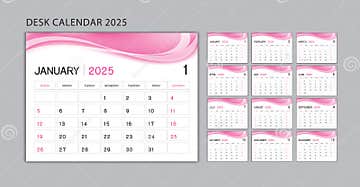 Planner Design Set Desk Calendar 2025 Template Vector Wall Calendar 2025 Year Stock Vector