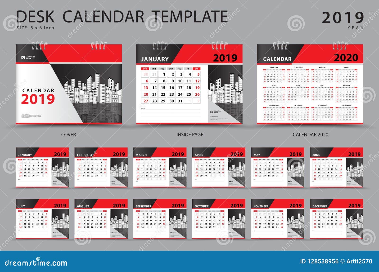 Set Desk Calendar 2019 Template Set Of 12 Months Planner Week