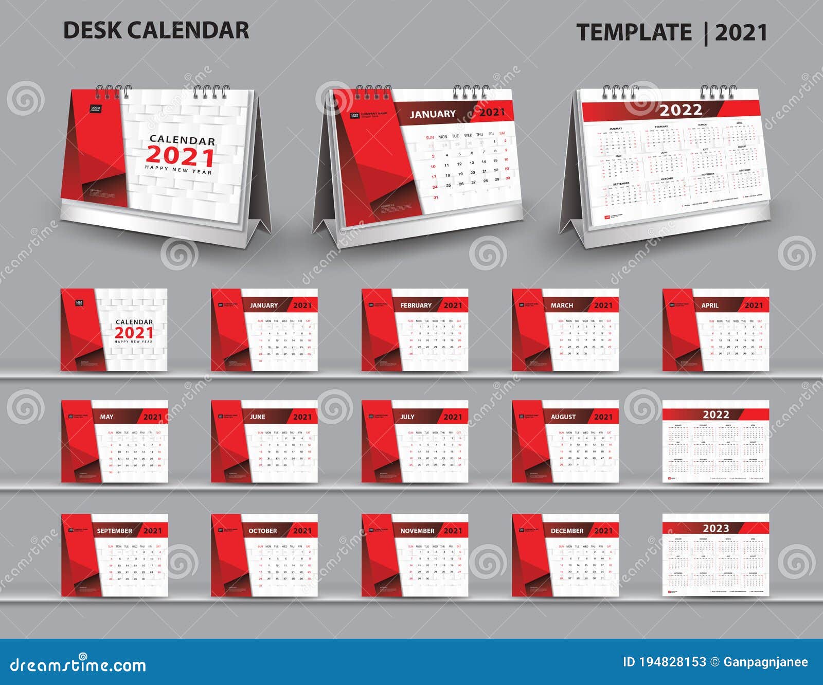 Set Desk Calendar 2021 Template Vector And Desk Calendar 3d Mockup