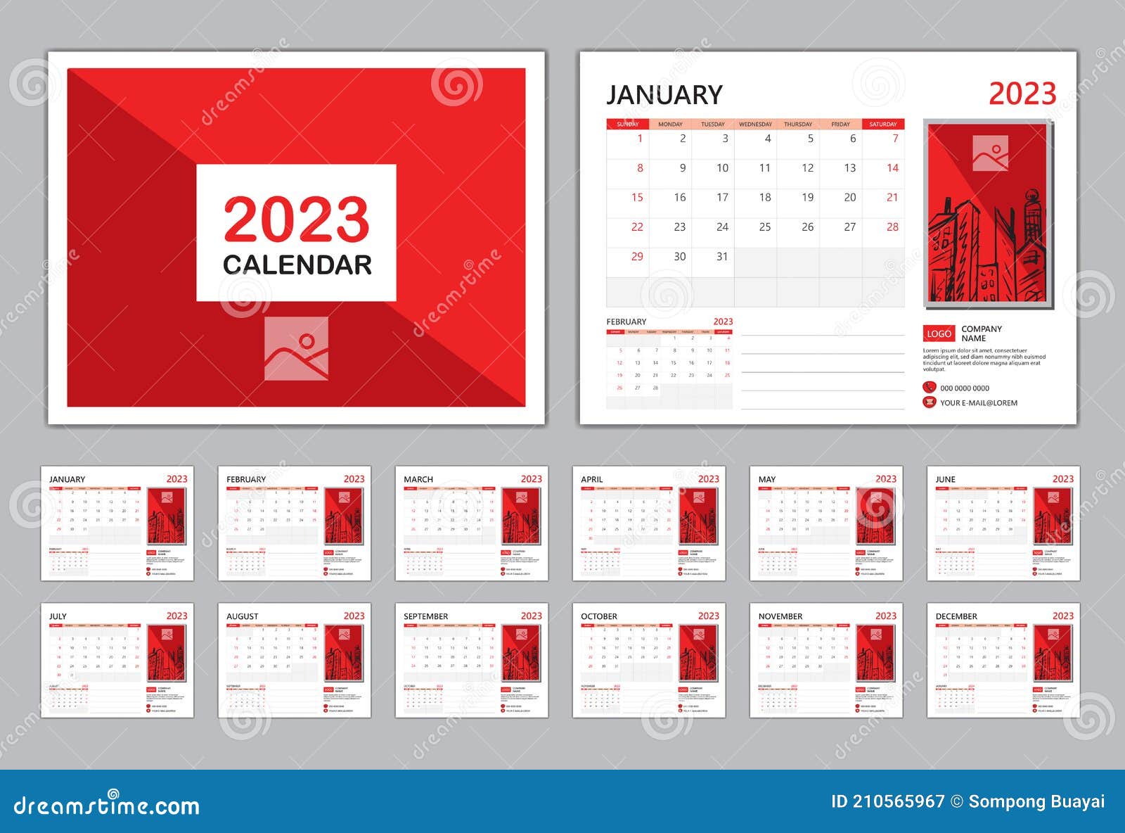 Calendar 2023 Template Vector, Happy New Year 2023, Set Desk Calendar
