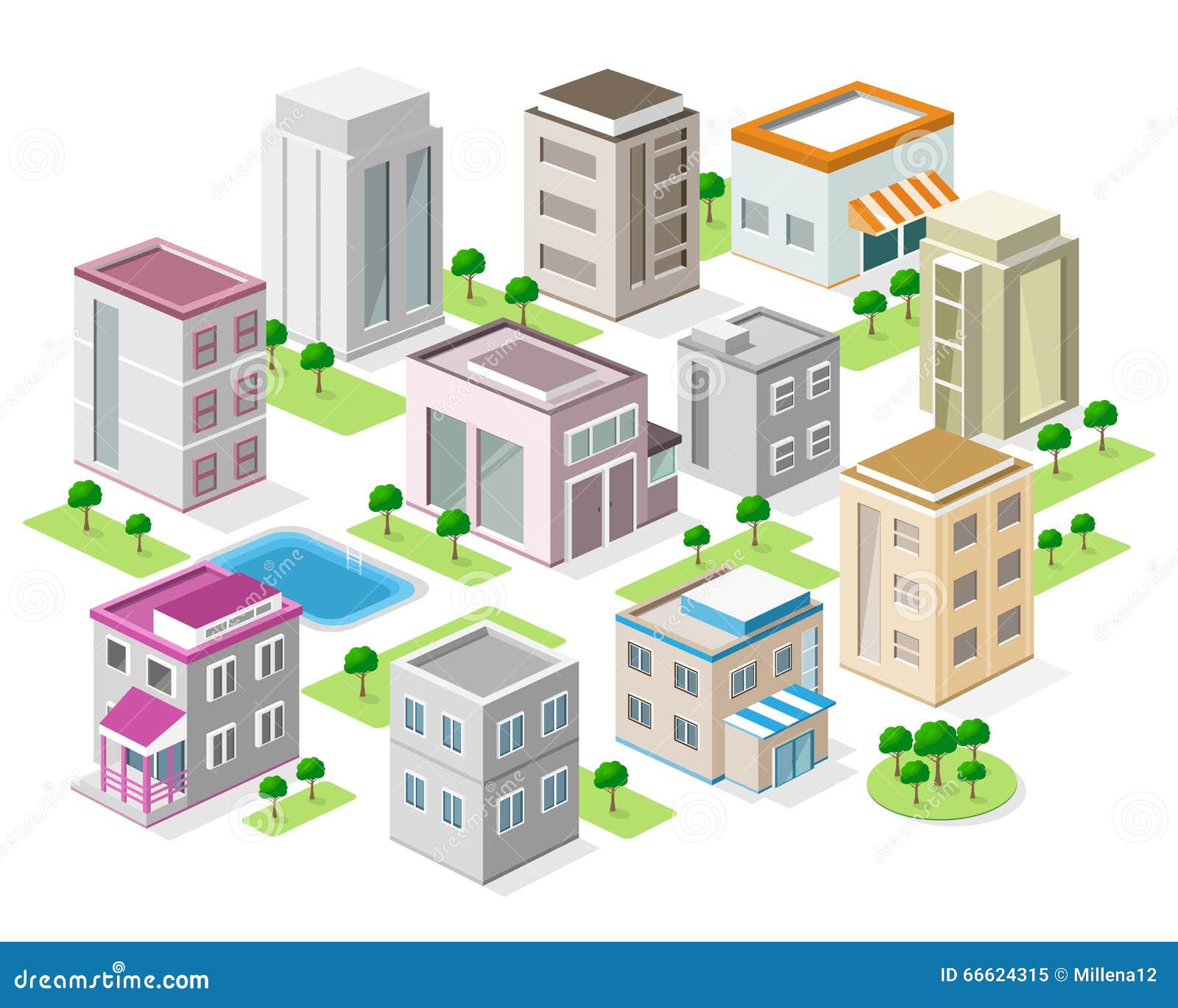 set of detailed isometric city buildings. 3d  isometric city