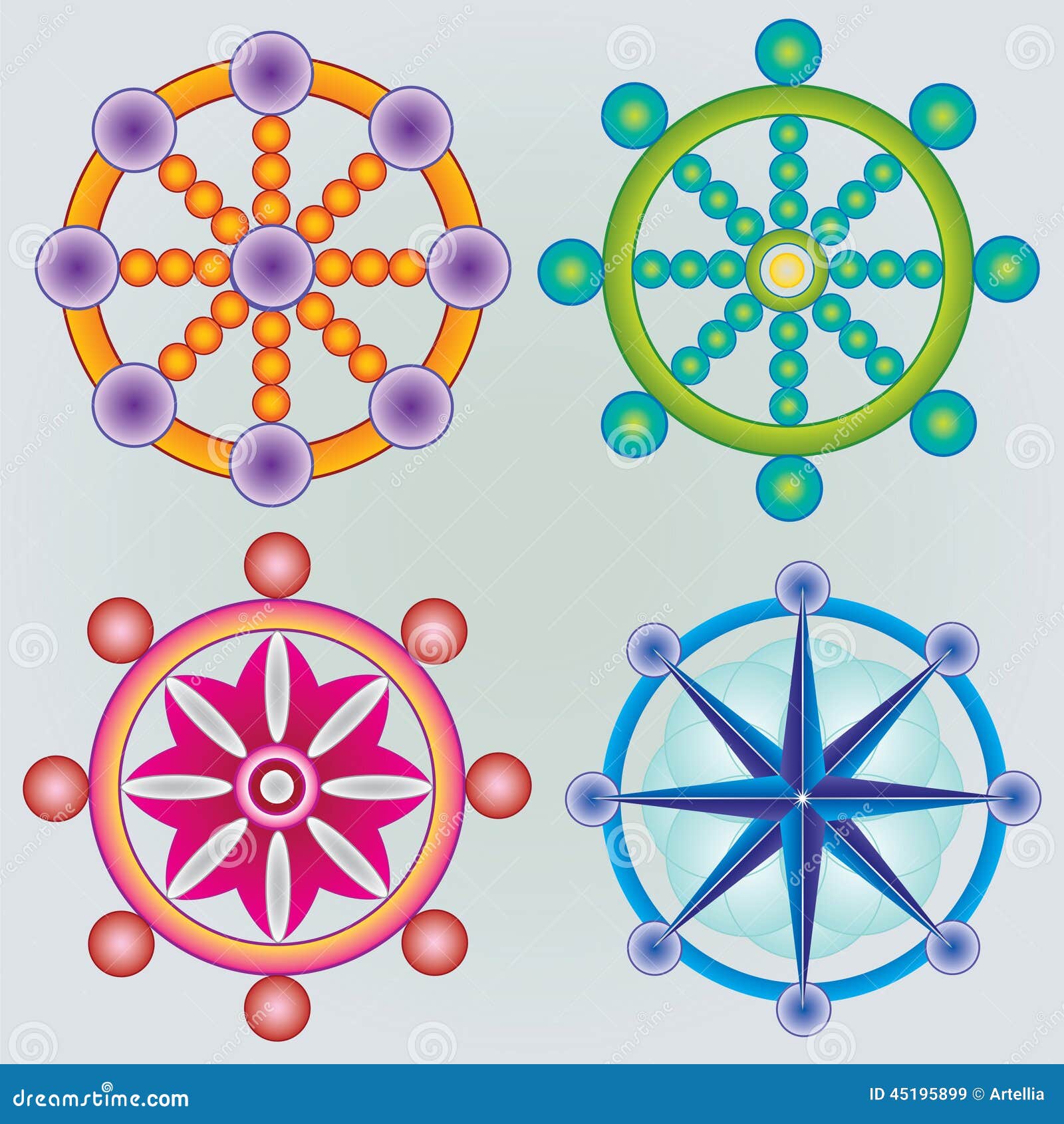 Set Of Dharma Wheels Buddhism Symbol Colors Stock Vector Image 45195899
