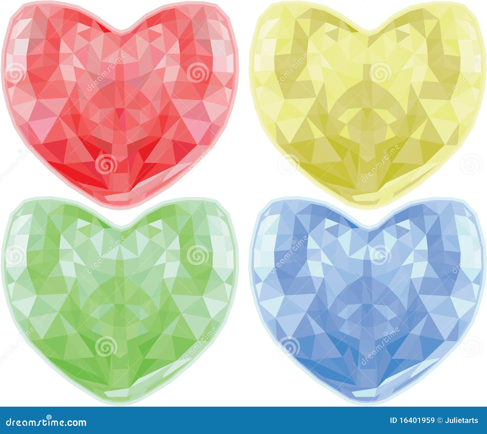 Set of Diamond Hearts in Different Colors Stock Vector Illustration