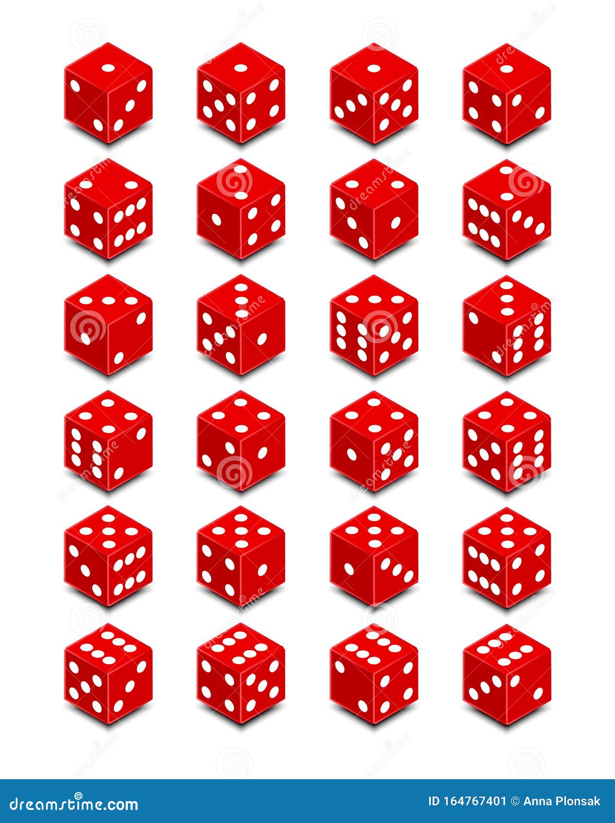 Set of Dice. Isometric Dice. Red Game Cubes.Vector Illustration Stock