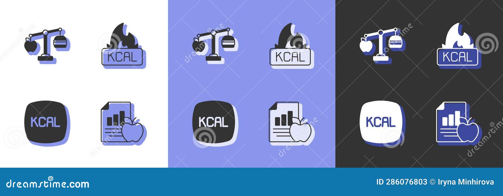 Set Diet Plan, Calorie Calculator, Kcal and Icon. Vector Stock