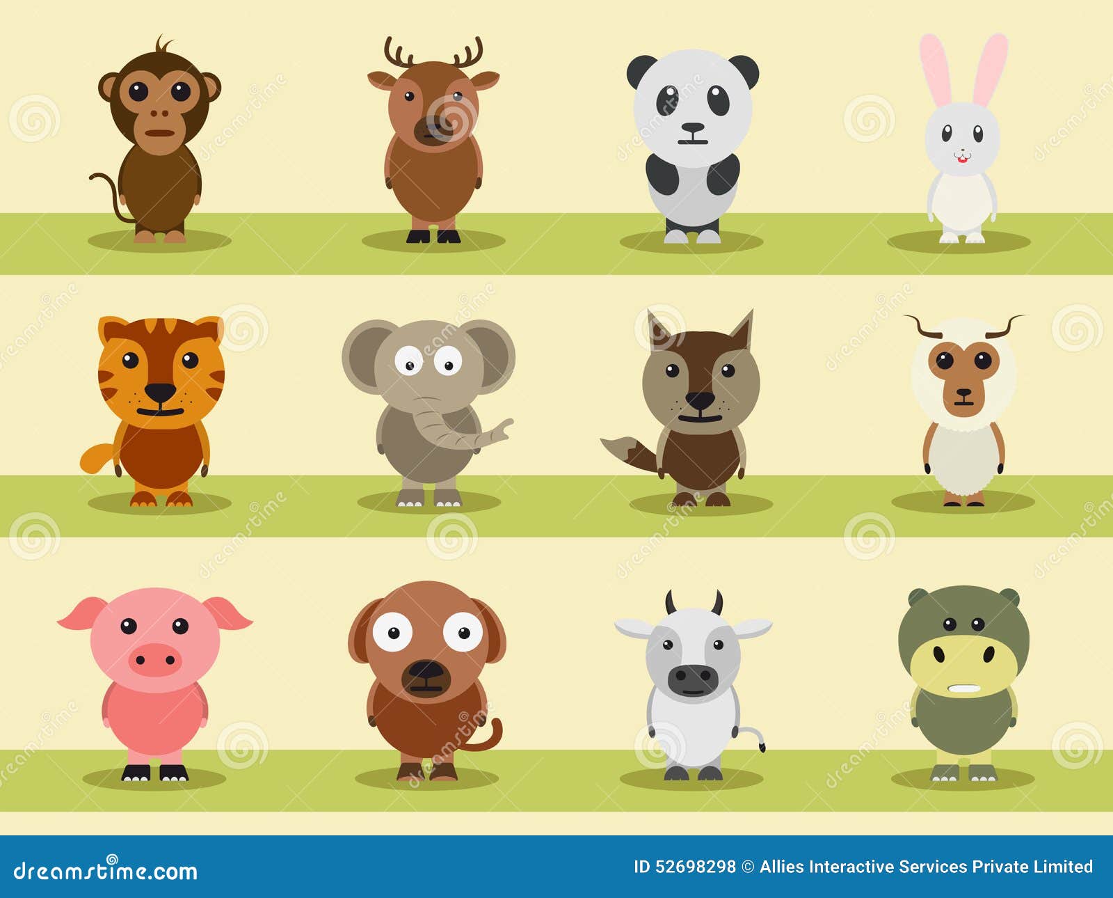 Set of Different Animal Cartoon Characters. Stock Illustration -  Illustration of faithful, drawing: 52698298