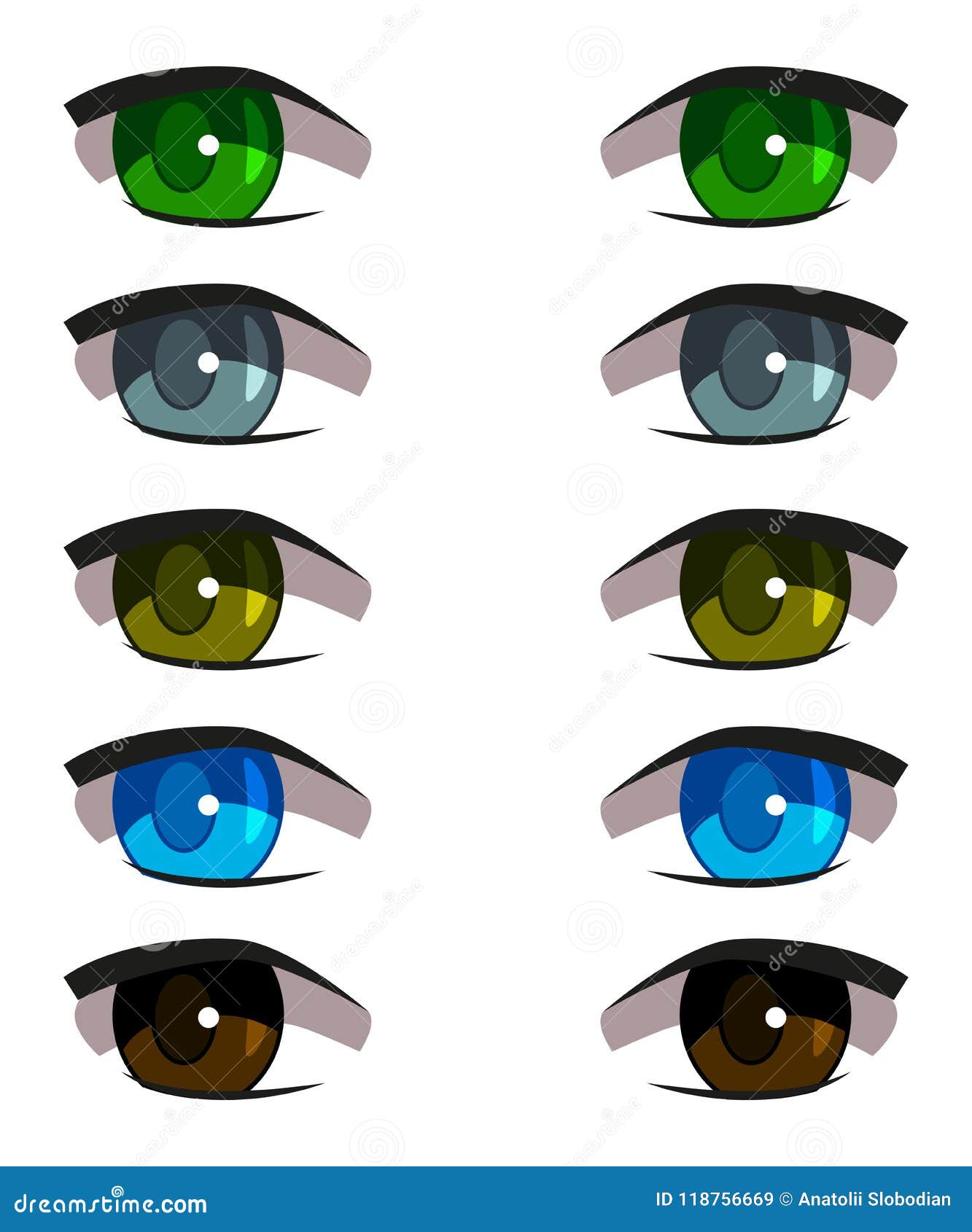 Set of Different Anime Eyes, Beautiful, with Eyelashes. Stock Vector