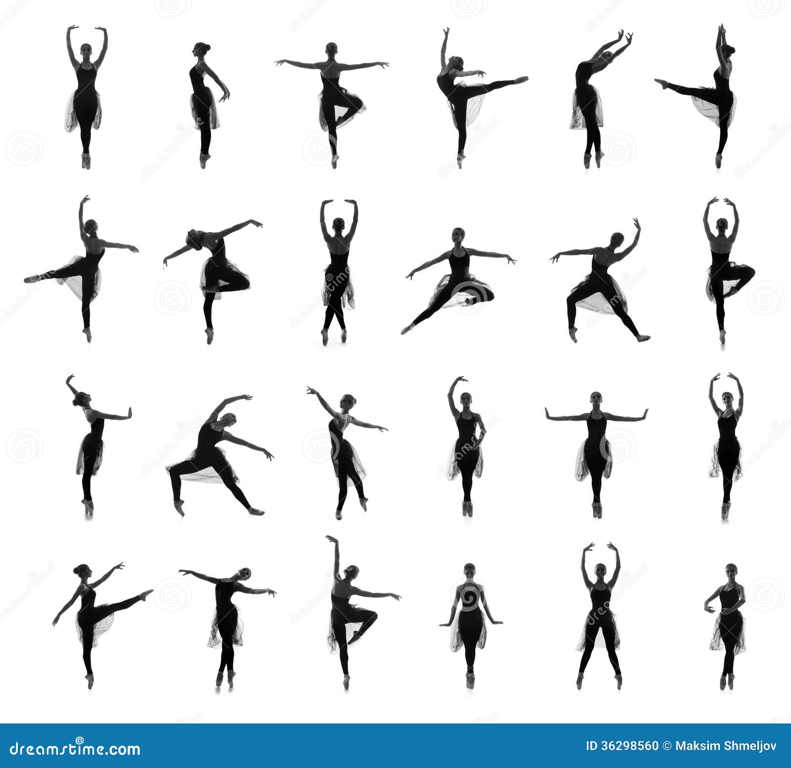 Set Of Different Ballet Poses. Black And White Traces Stock Photo