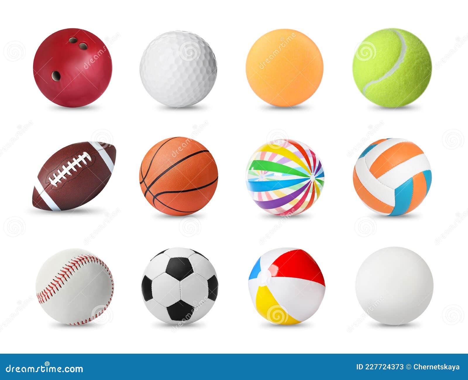 Set with Different Balls on White Background. Sports Equipment Stock