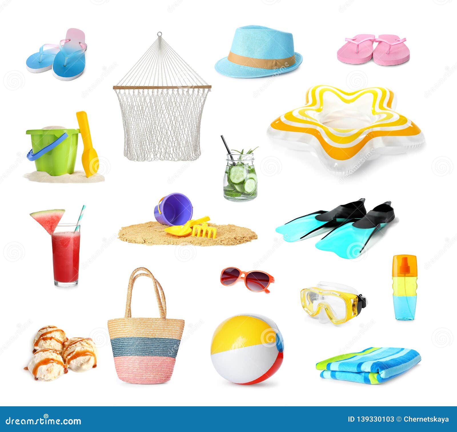 Set of Different Beach Accessories Stock Image Image of diving