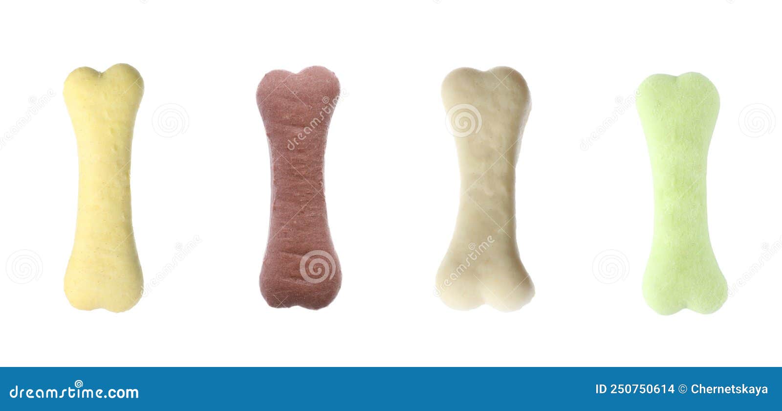Set of Different Bone Shaped Dog Cookies on White Background. Banner
