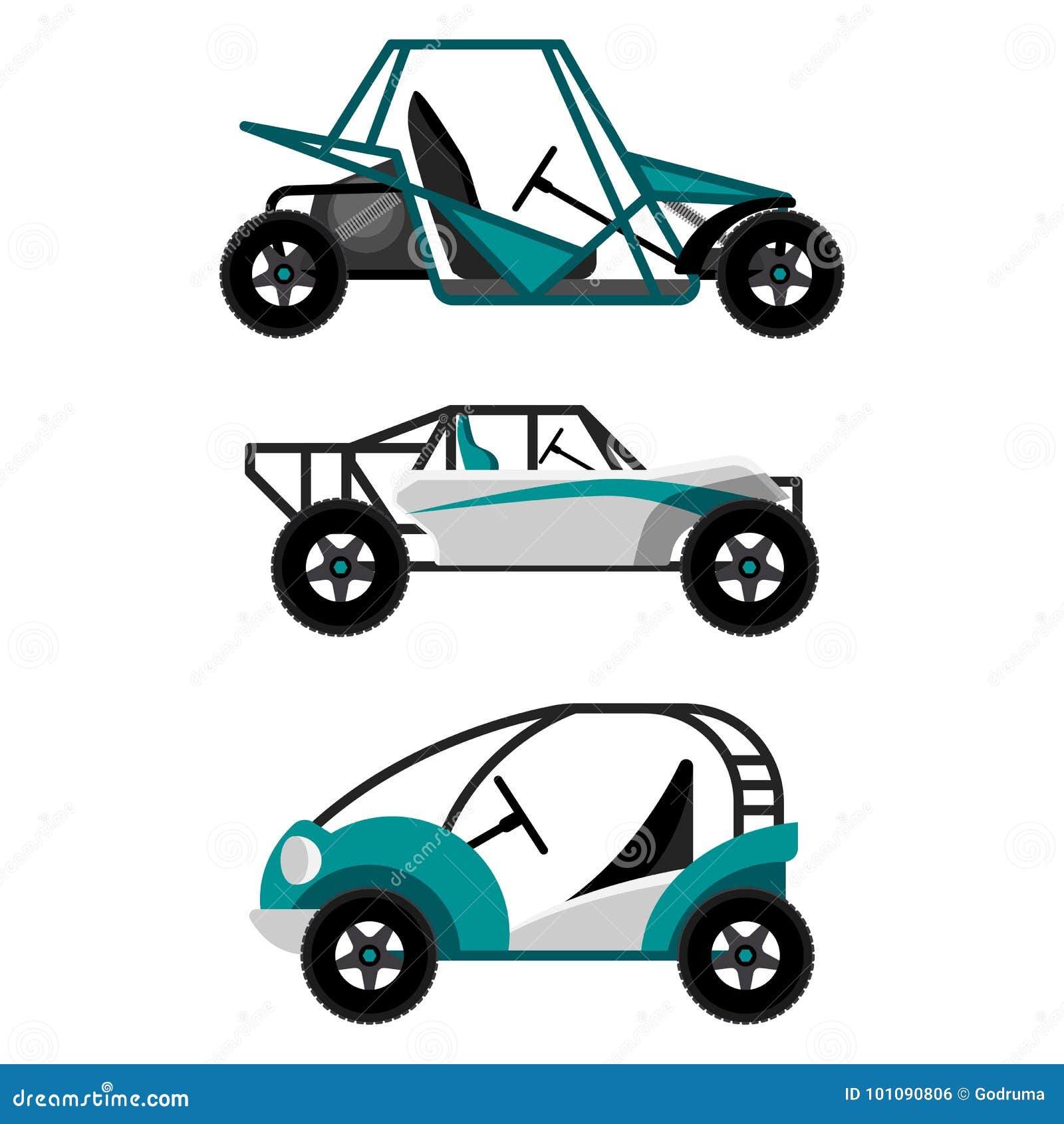 Set Of Different Buggy Cars On Vector 