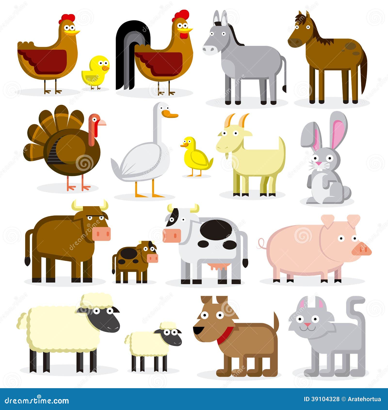Set of Different Cartoon Farm Animals Isolated Stock Illustration -  Illustration of isolated, bunny: 39104328