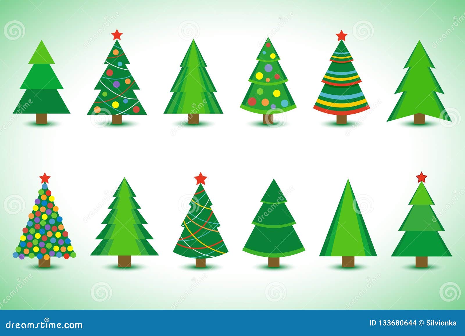 set of different christmas trees 