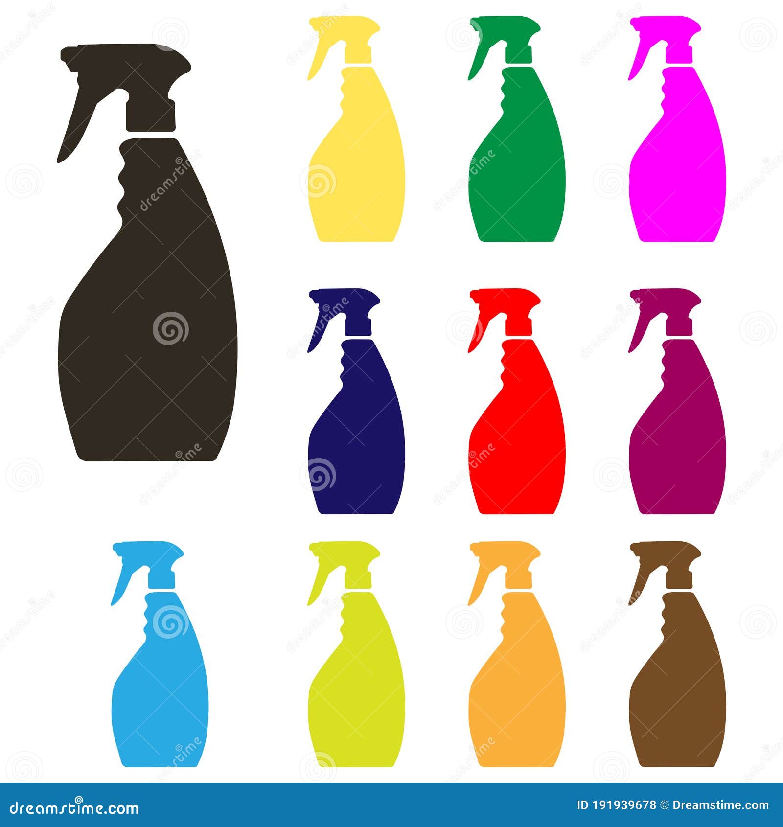Set of Different Color Spray Bottles. Vector Sign Stock Vector