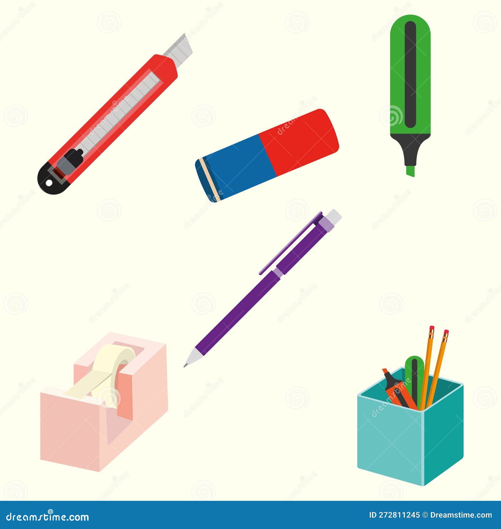 Set of Different Colored Office Supplies Icons Vector Stock Vector