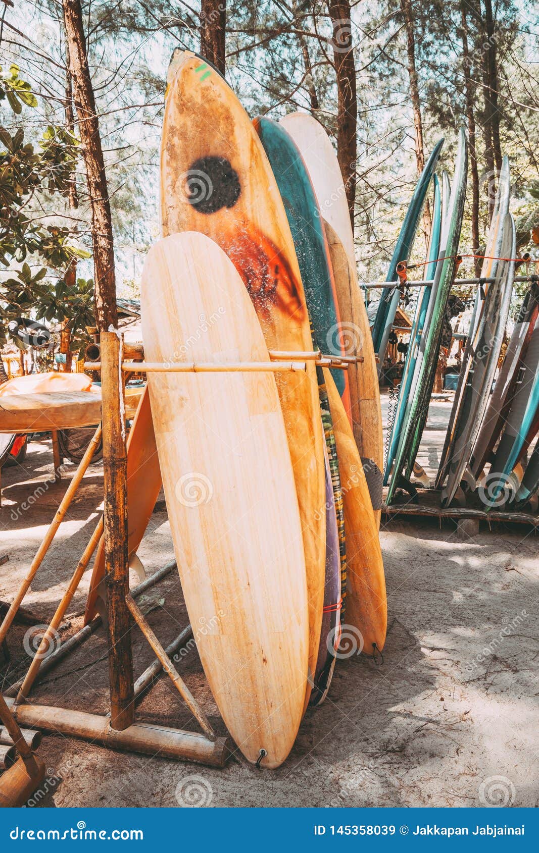 Set of Different Colorful Surf Boards in a Stack Stock Image Image of