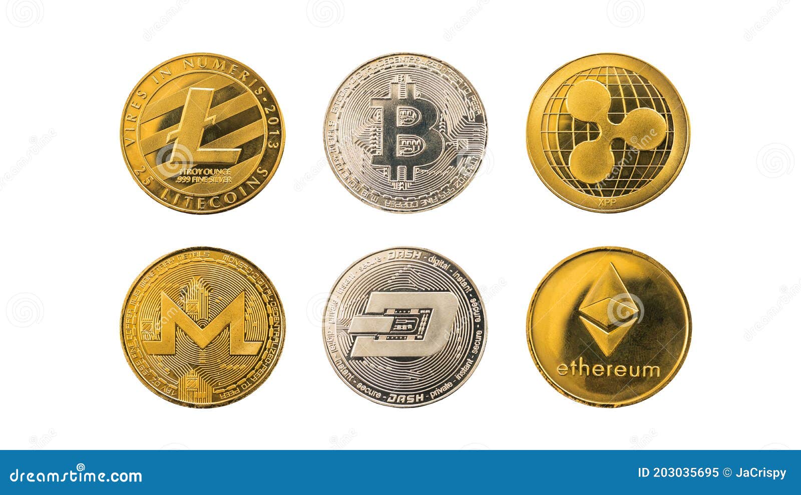 Set of Different Crypto Coins on White Background, Digital Currency  Editorial Image - Image of ethereum, financial: 203035695
