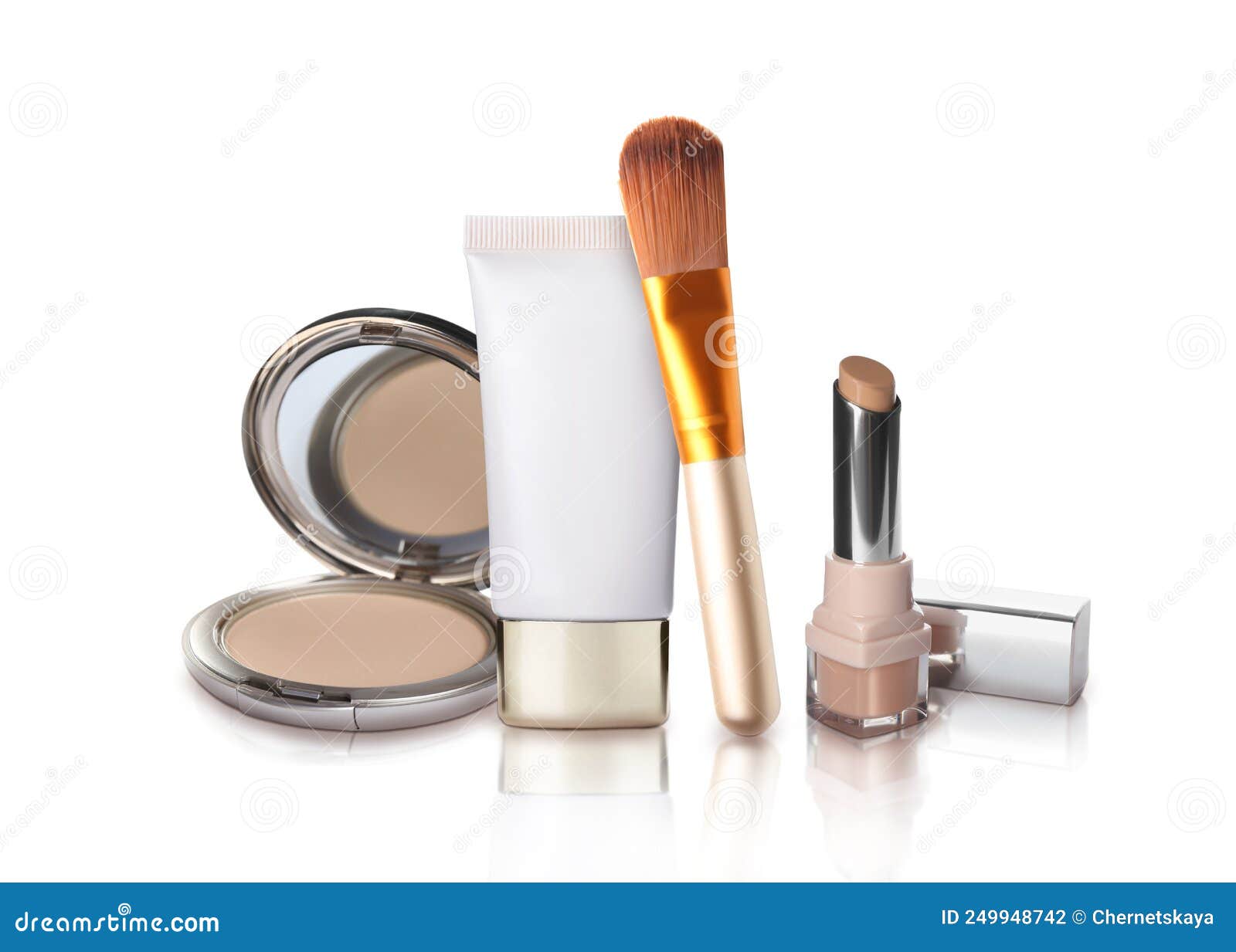 Set with Different Decorative Cosmetics on White Background. Luxurious