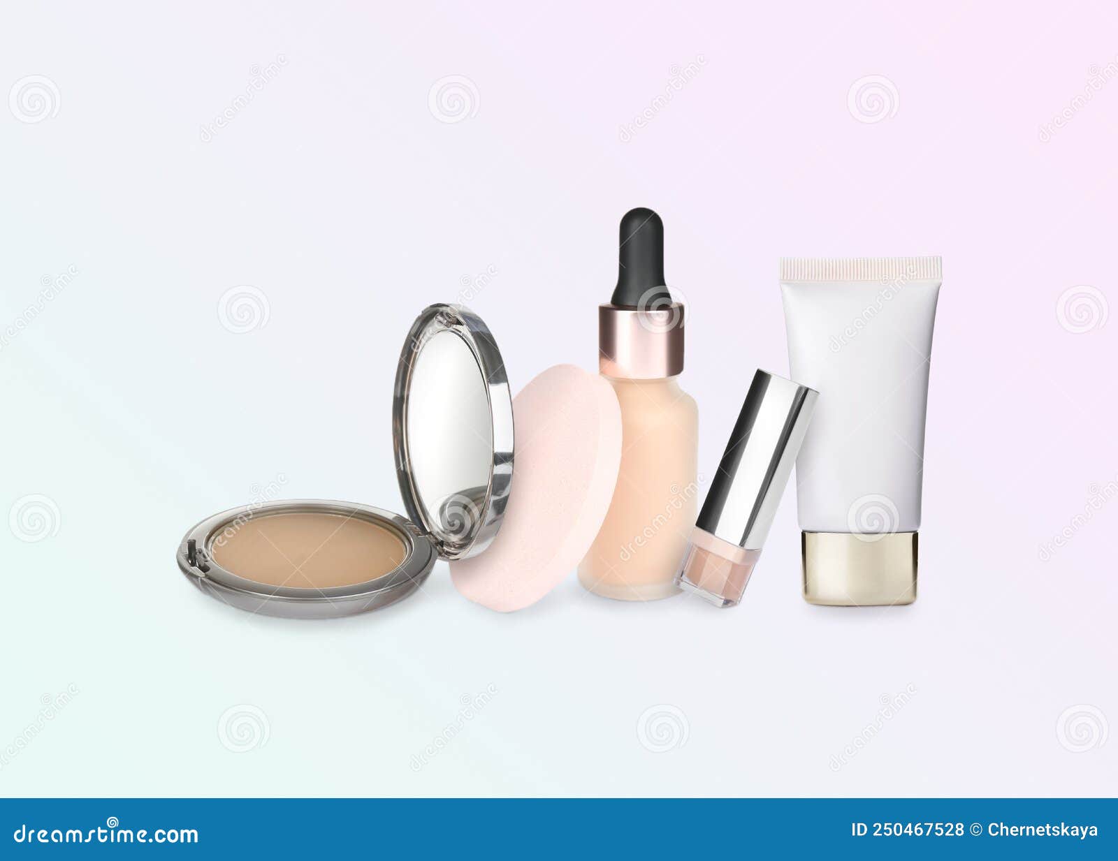 Set with Different Decorative Cosmetics on White Background. Luxurious
