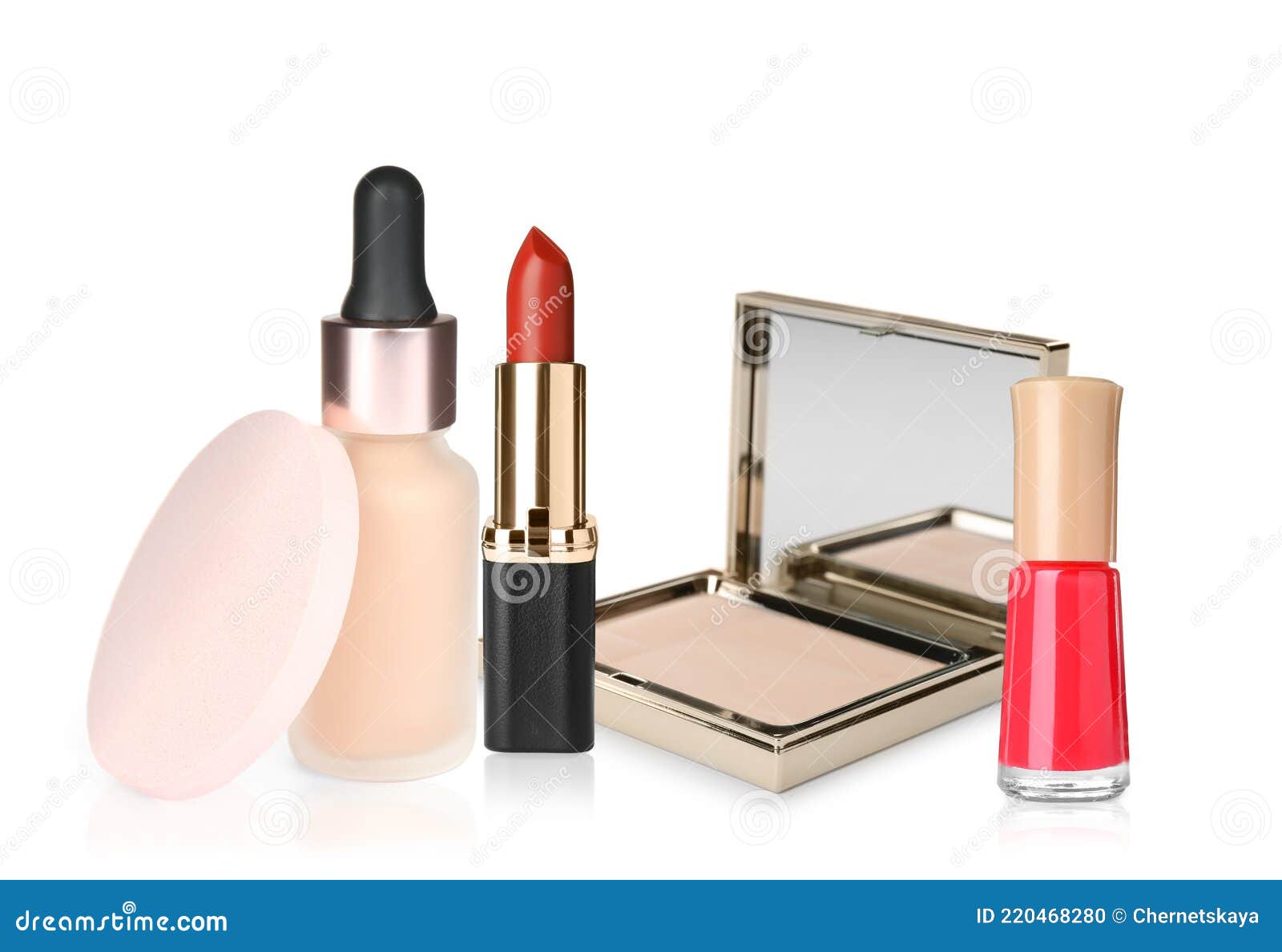Set with Different Decorative Cosmetics on White Background Stock Photo