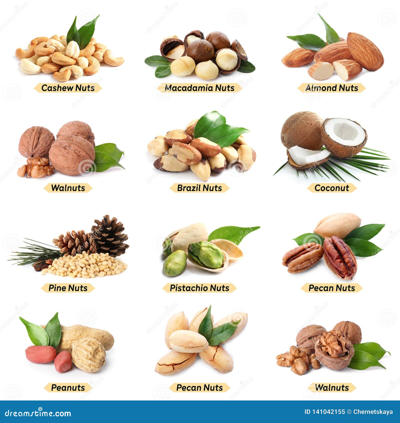 set of different delicious organic nuts
