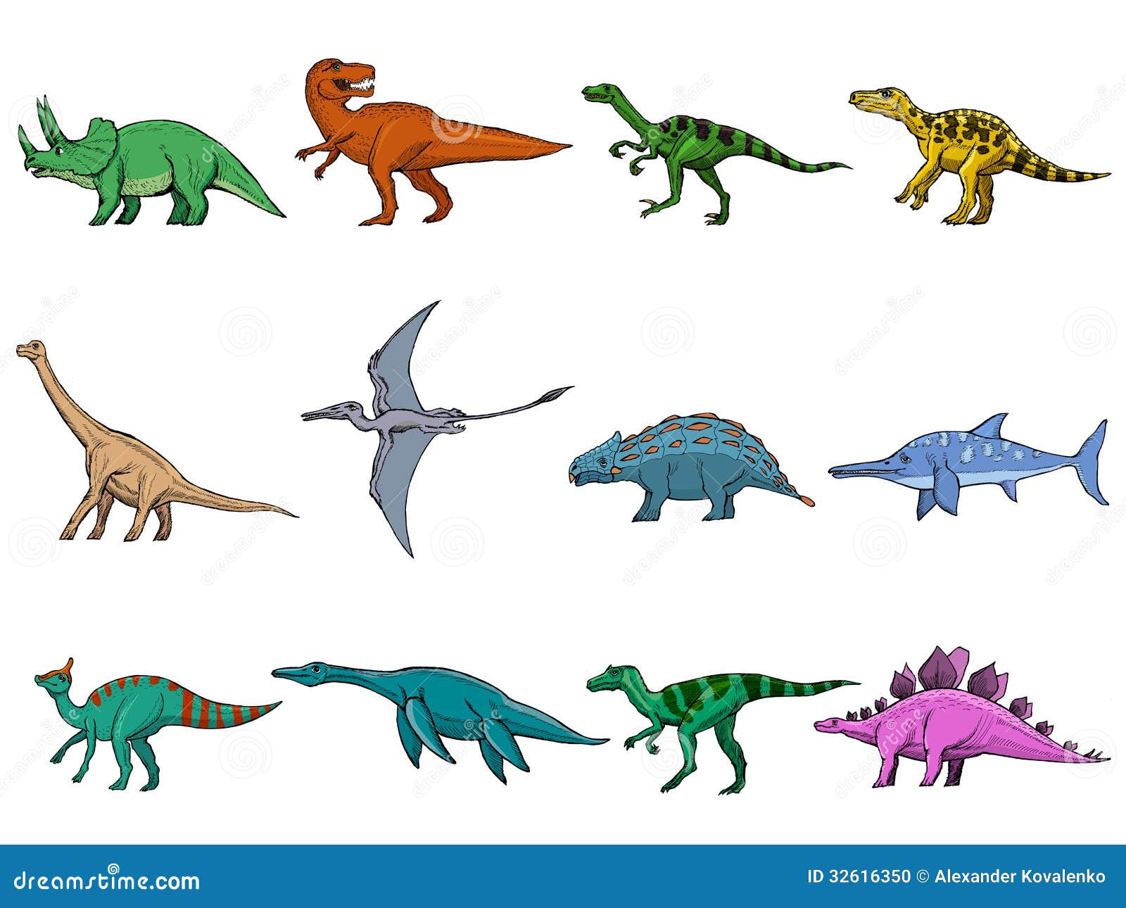 Set of different dinosaurs stock vector. Image of ornithosaurian - 32616350