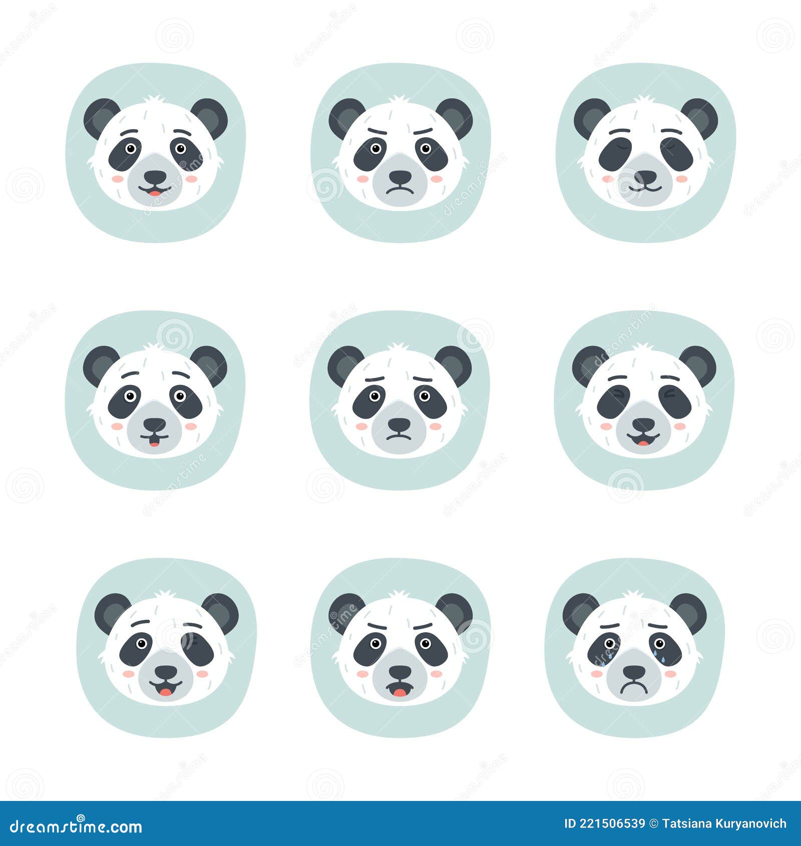 Set Of Different Emotions Of Panda Vector Illustration Stock Vector