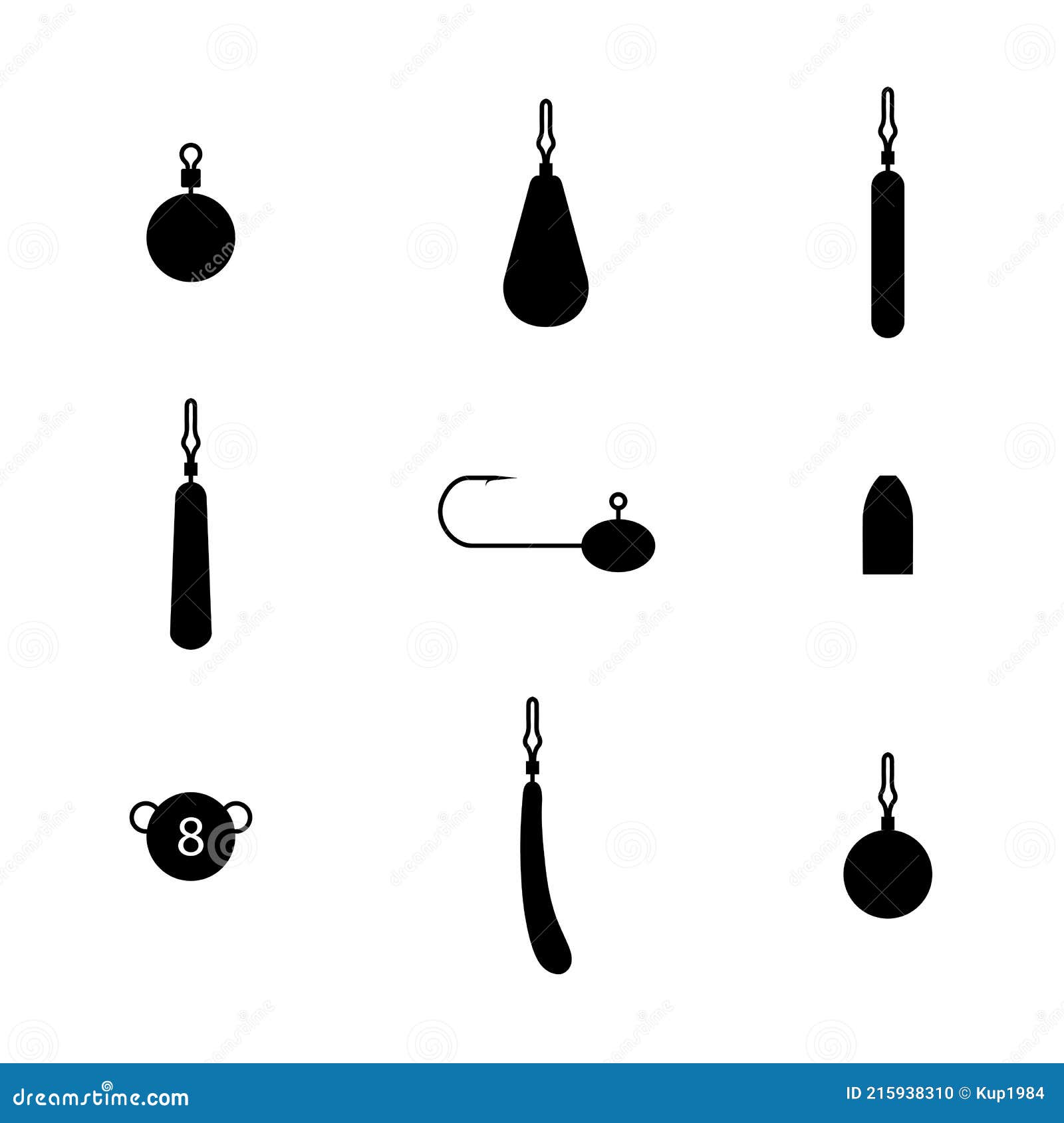 Set of Different Fishing Sinkers, Vector Illustration Stock Vector