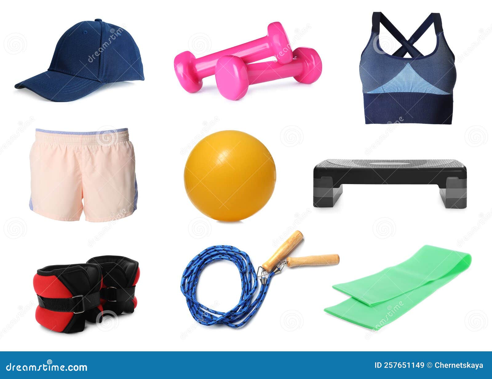 Set with Different Fitness Equipment on White Background Stock Image