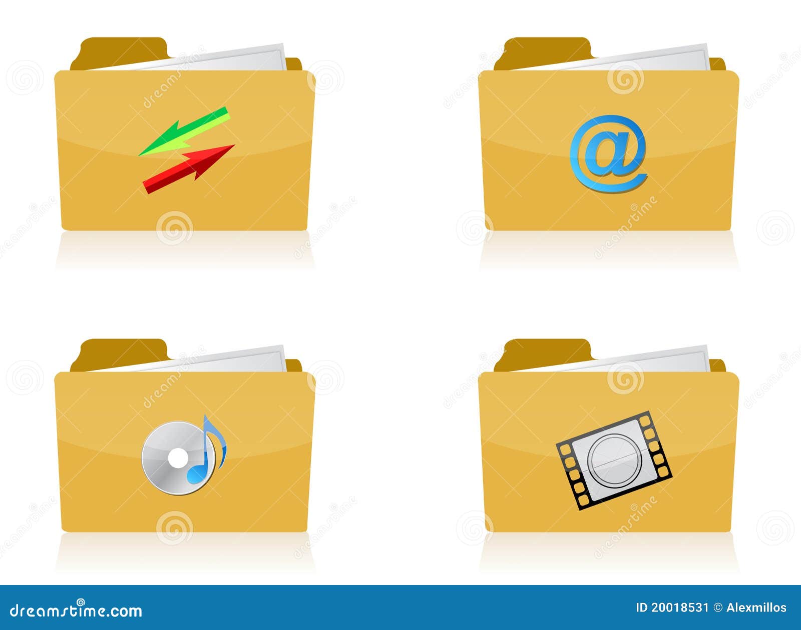 Set of different folders with four different icons illustration design over white