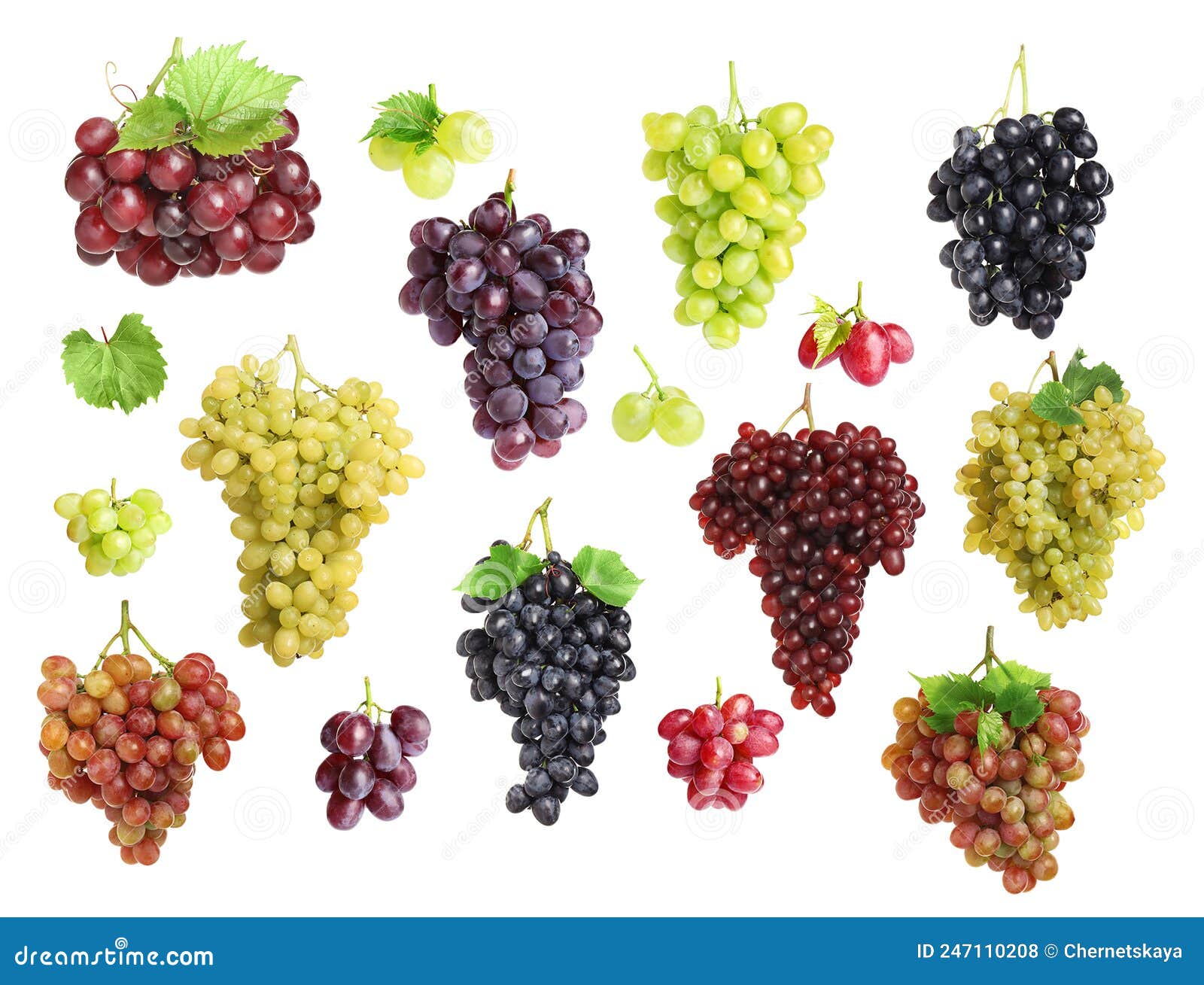 Set with Different Fresh Ripe Grapes on White Background Stock Photo ...