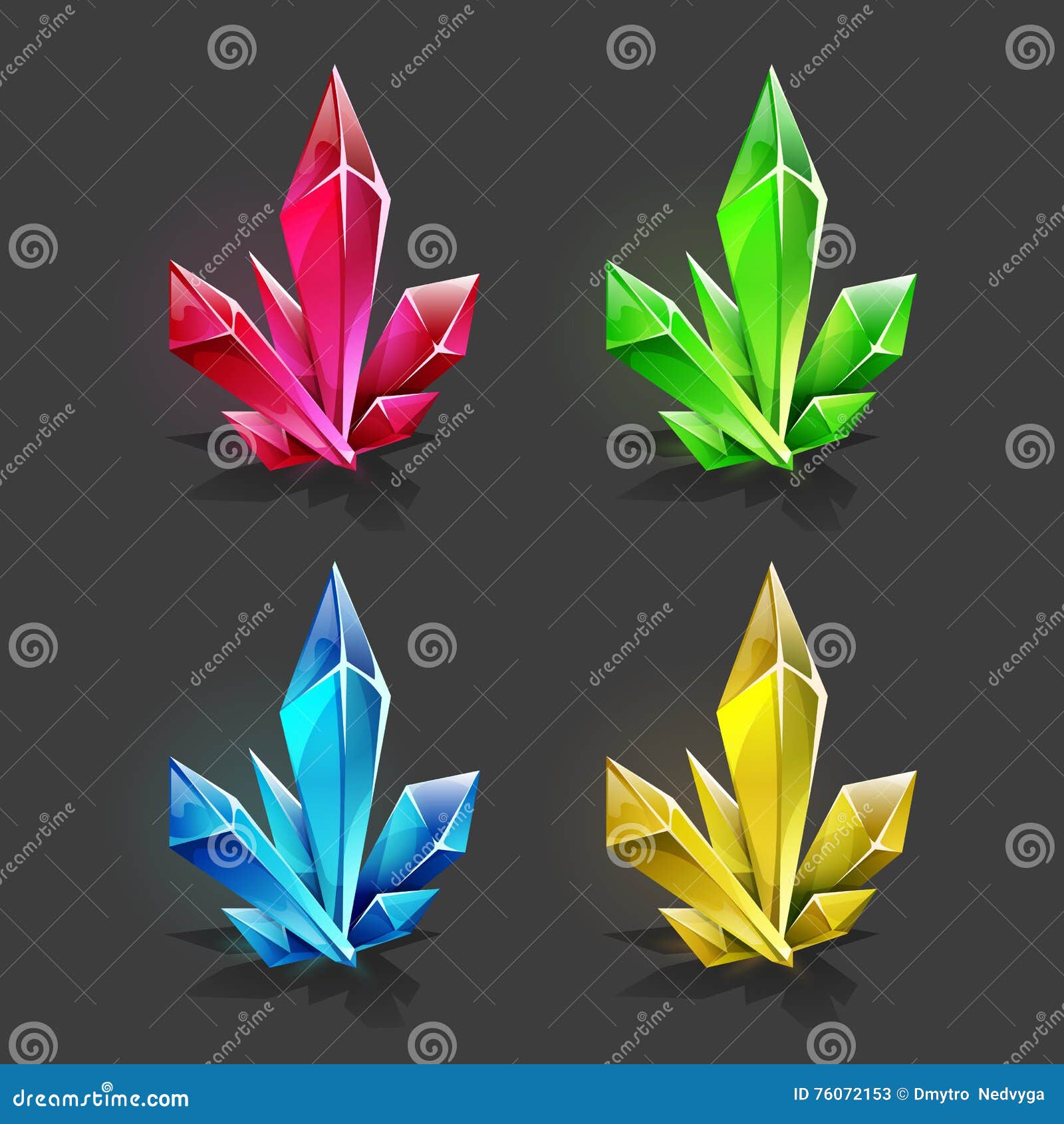 set of different game resources cartoon crystals.