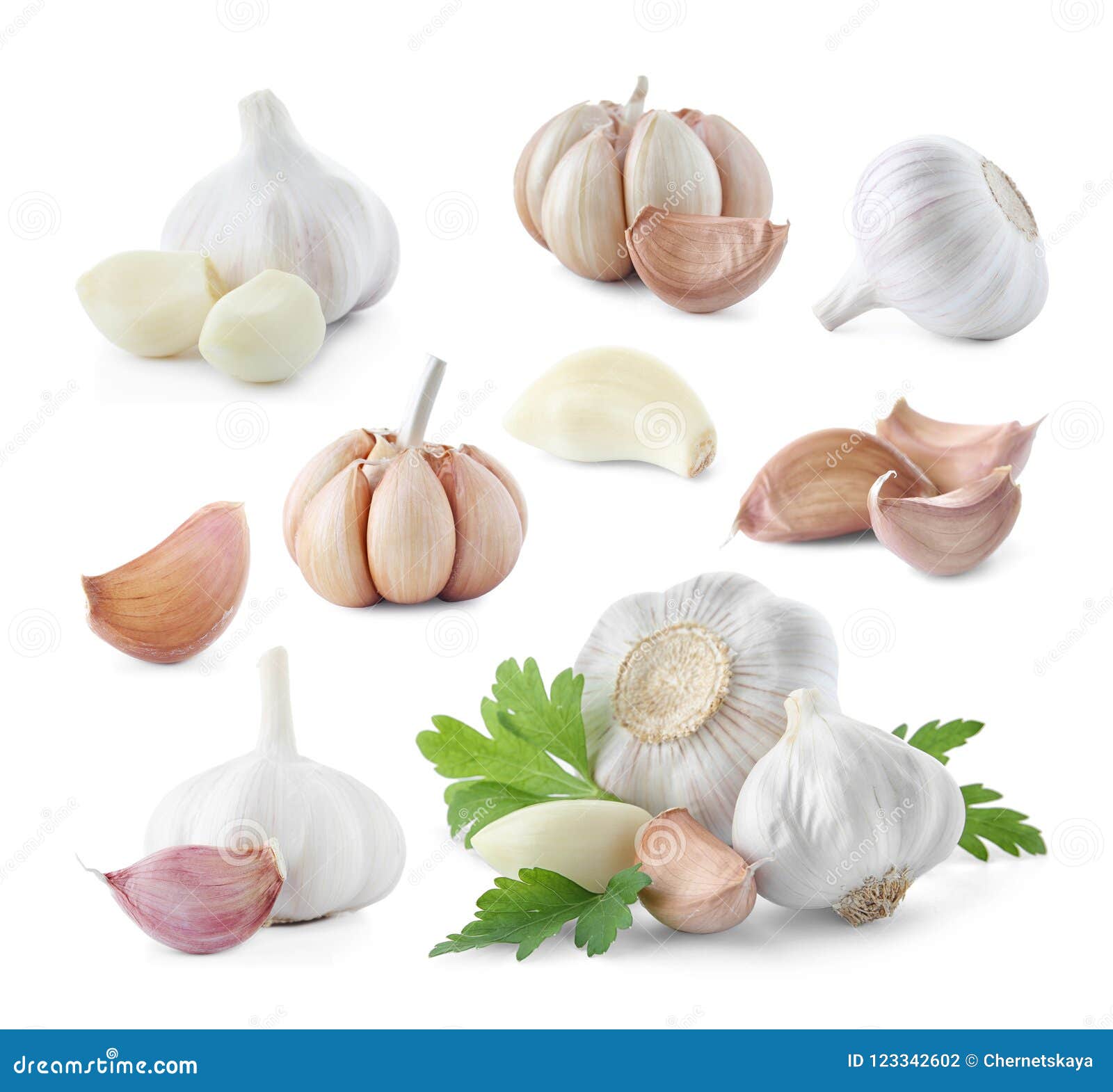Set Of Different Garlic Bulbs And Cloves Stock Photo Image of allium