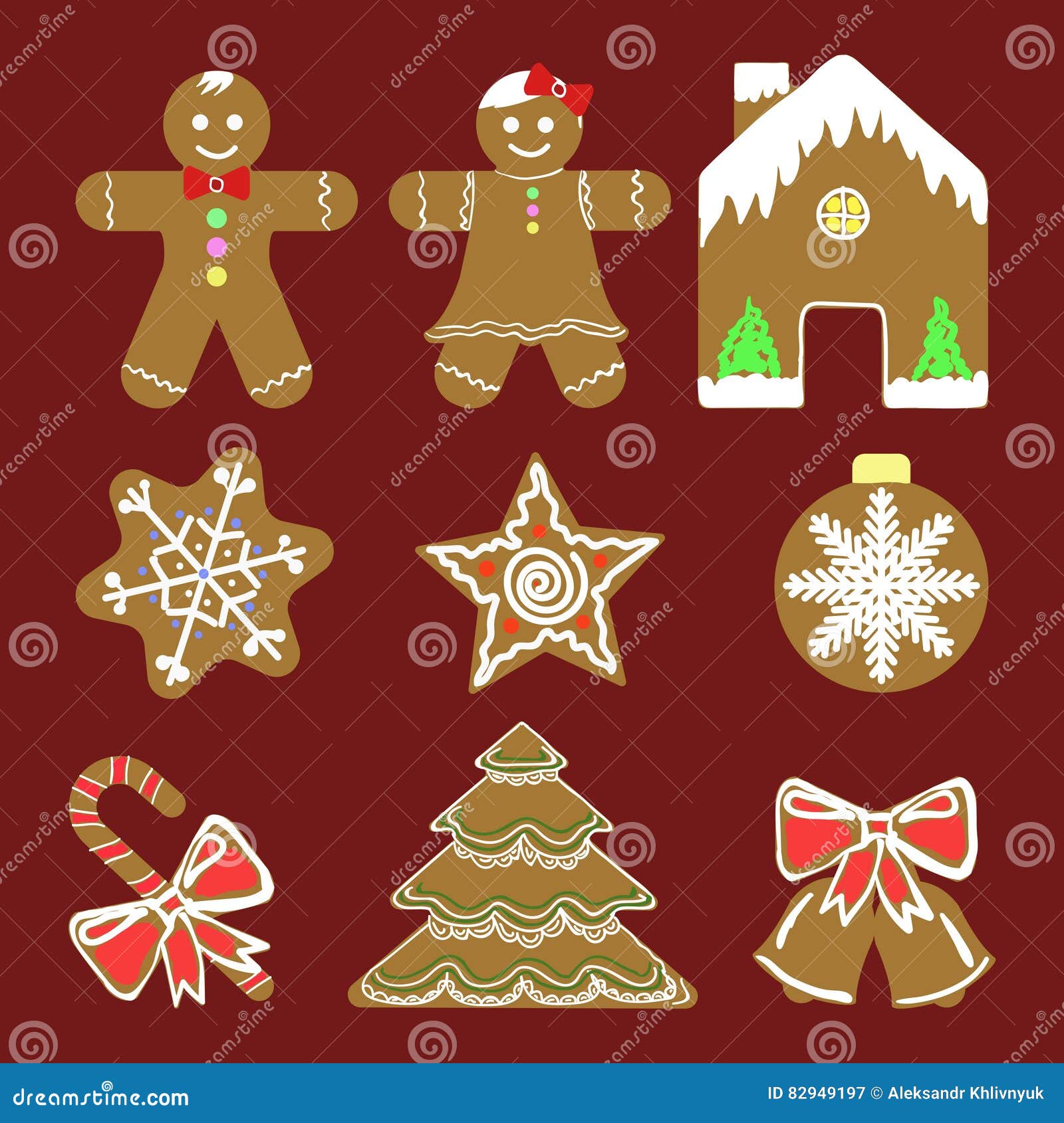 Download Set Different Gingerbreads Stock Illustration Illustration of bell christmas