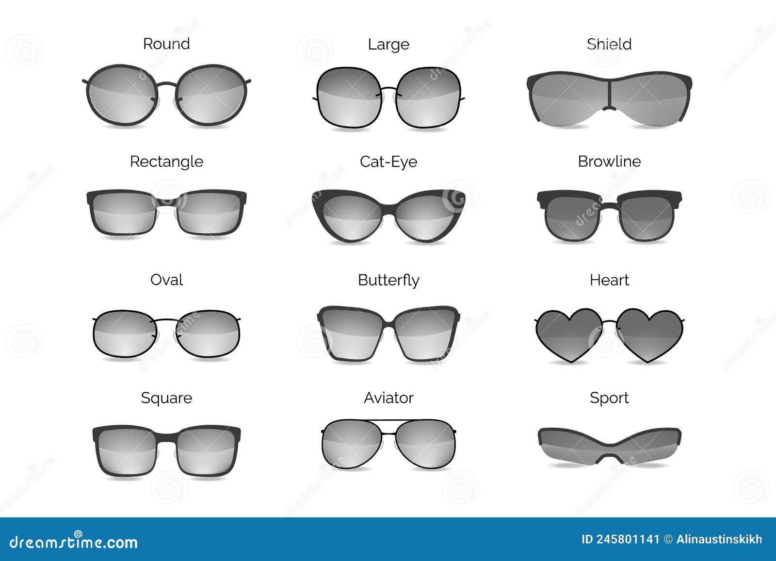 A Set of Different Glasses with Names Isolated on a White Background ...