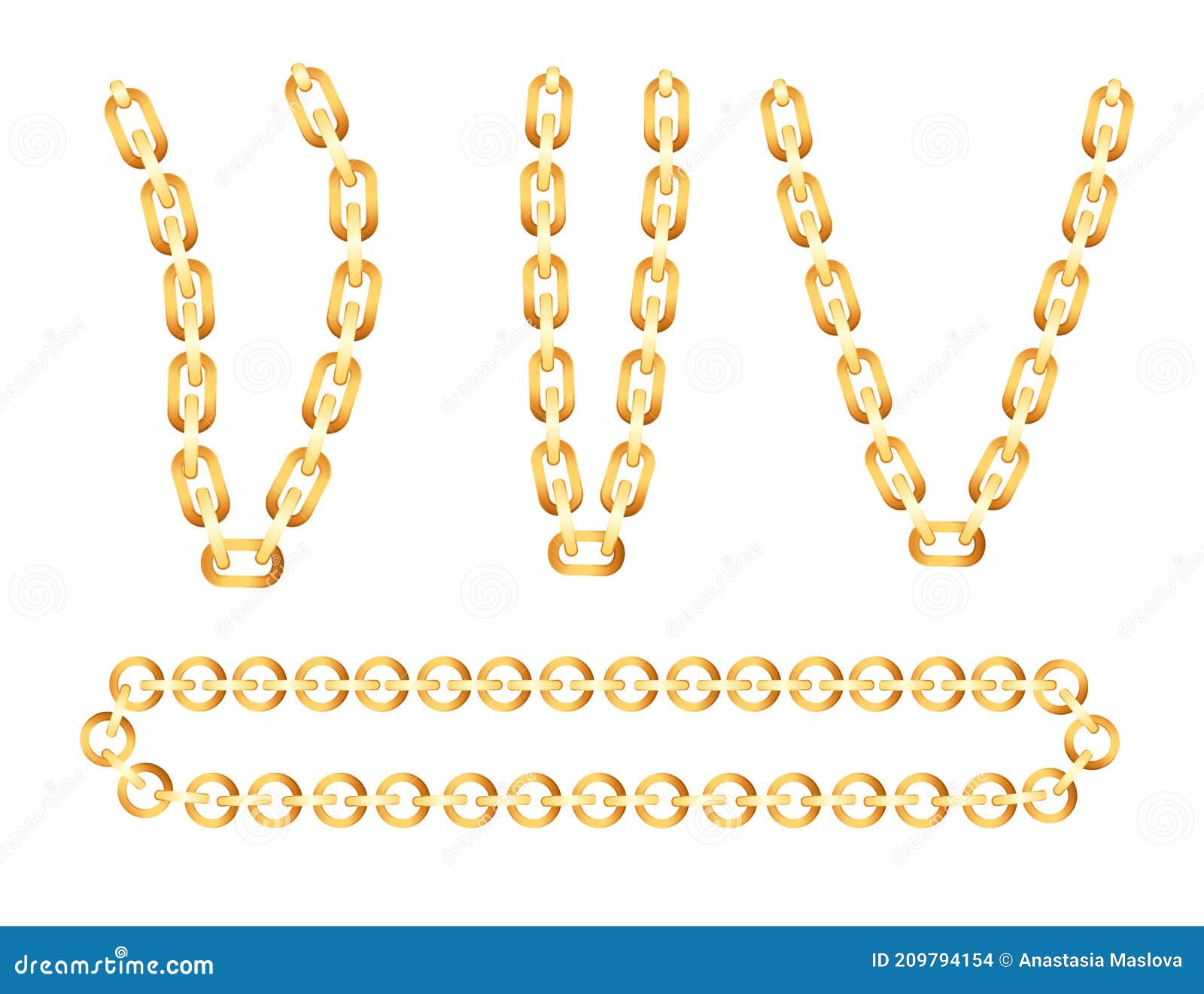 Set of Different Gold Chain Accessory for Luxury Decoration Bracelets Vector Illustration on